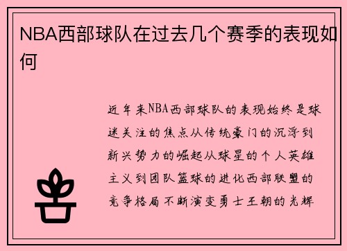 NBA西部球队在过去几个赛季的表现如何